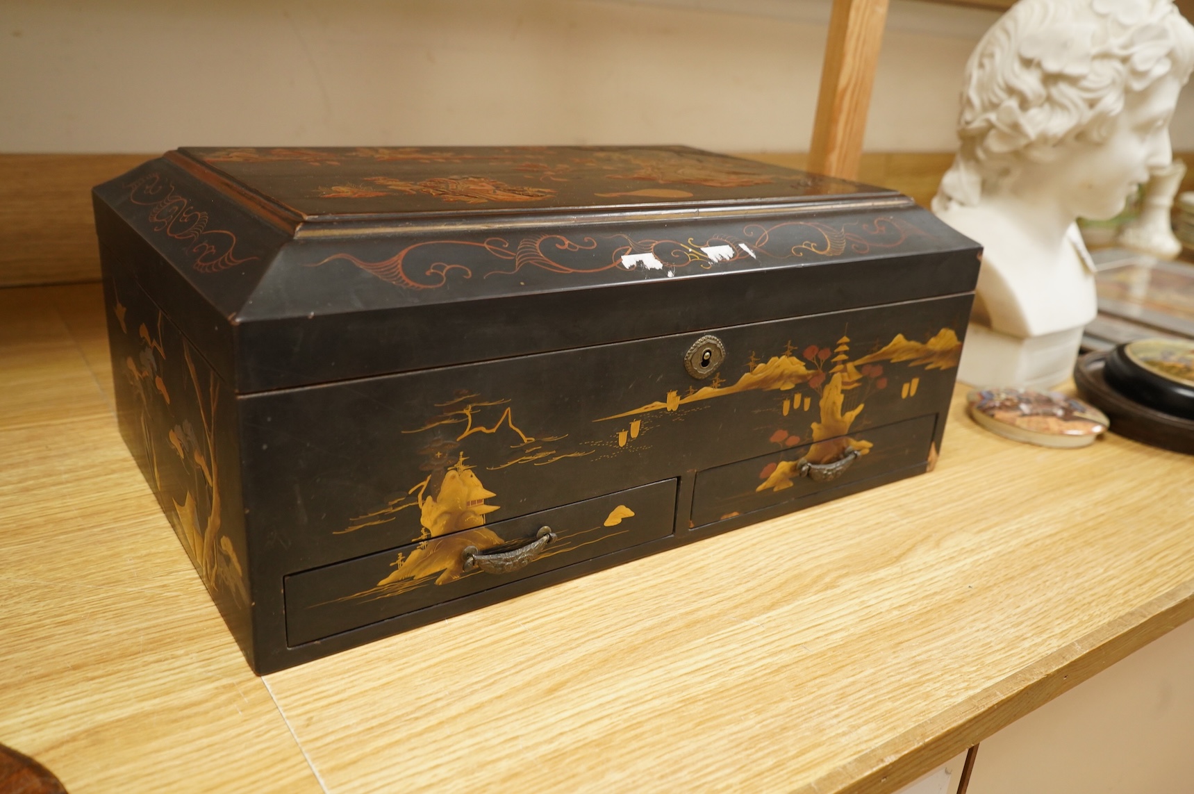A Chinese lacquer work box, Meiji period, 45cm
